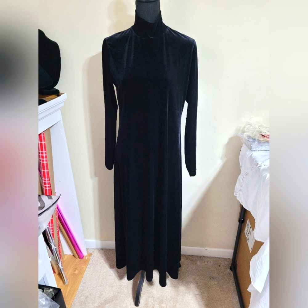 🙏 JONES NEW YORK high neck velour size large long sleeve a line dress